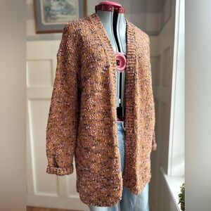 J. Jill Rust Speckled Open-Front Cardigan with Pink & Black Flecks Small